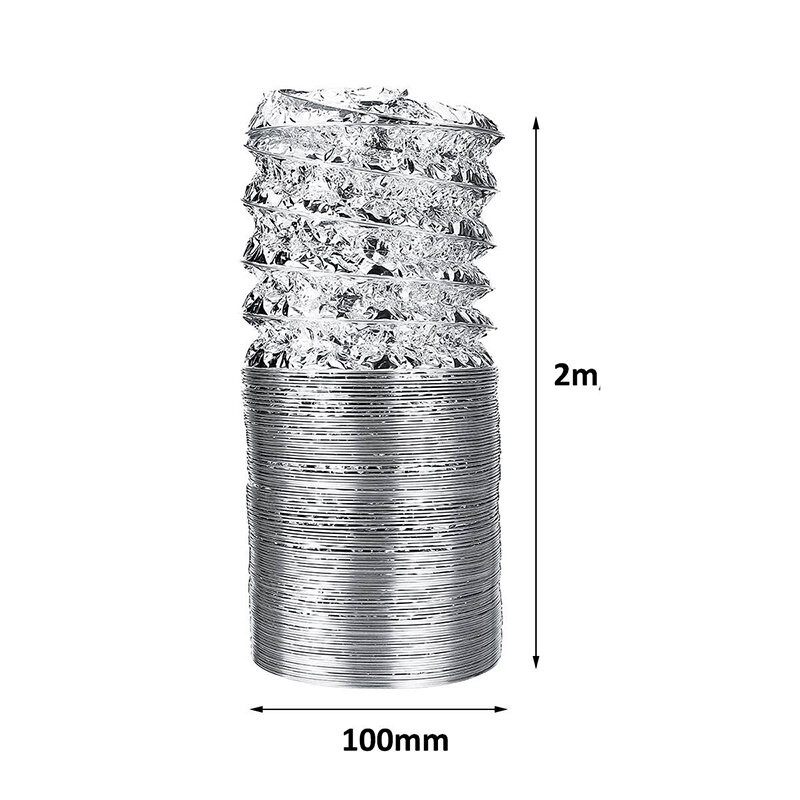 Tuyau de Ventilation Flexible en Aluminium, 4 Pouces, 2m, pour Climatisation, Cuisine, Serre Domestique