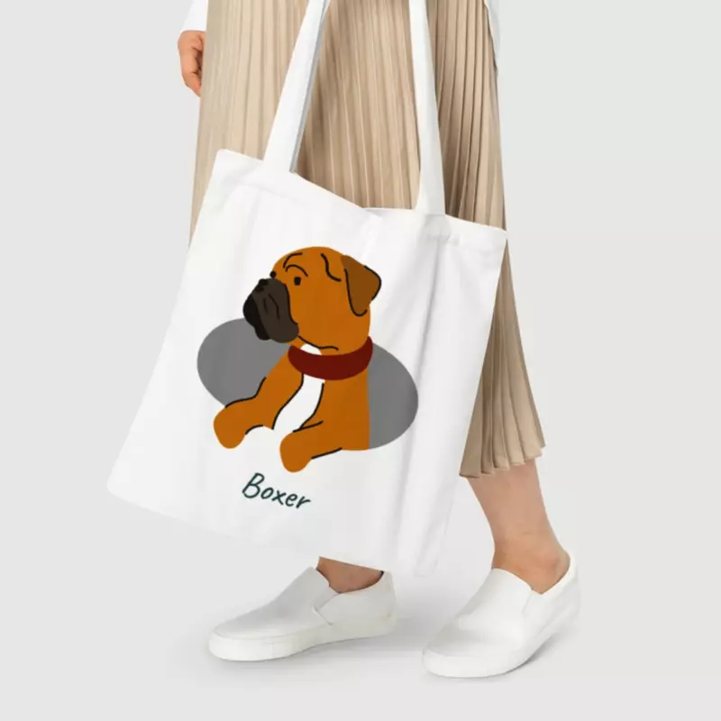 Bolsa de ombro de lona para mulheres, impressão de cães, algodão, sacola feminina, branco, grande capacidade, bolsa de viagem selvagem, embreagem de compras