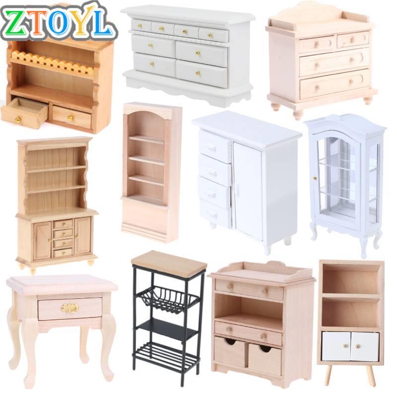 New 1/12 Wooden Bedroom Dollhouse Mini Cabinet Model Kitchen Dining Cabinet Display Shelf Doll House Furniture Decoration