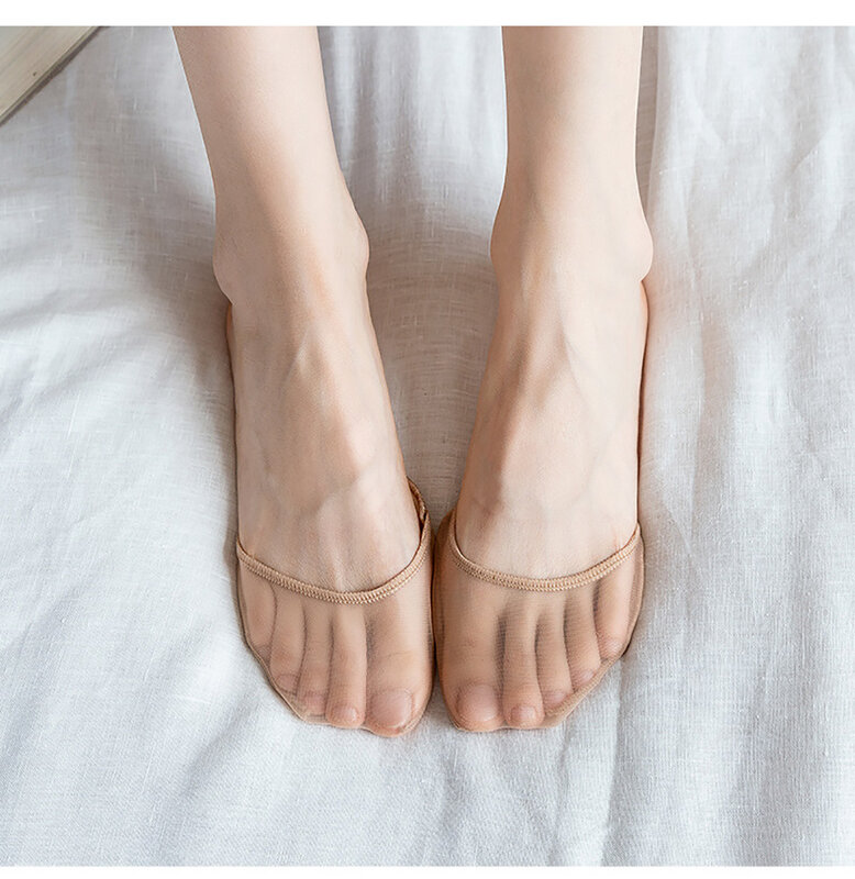 Meias antiderrapantes confortáveis de silicone para mulheres, meias meia palmeira pontilhada, palmilhas invisíveis antepé, meias, almofada do pé do verão
