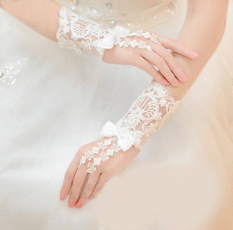 Guantes de novia cortos con cuentas, accesorios de boda, vestido de novia, de encaje, primavera y otoño
