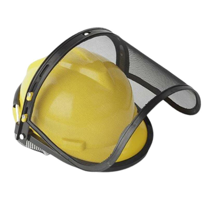 保護用チェーンソーフェイスマスク、金属メッシュバイザー、換気、目と耳のための多用途イエローキャップ、耐久性のある保護