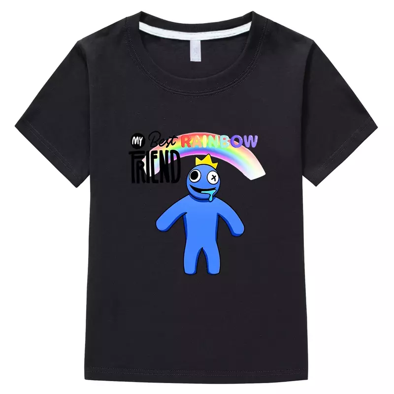T-shirt de manga curta para menino e menina, 100% algodão, impressão do arco-íris, desenhos animados engraçados, alta qualidade, verão