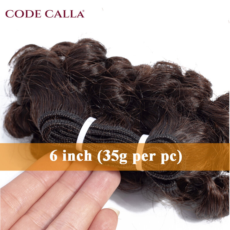 Накладные кудрявые волосы Code Calla, индийские волосы с двойным рисунком, 6 дюймов, Короткие накладные человеческие волосы без повреждений, натуральный черный коричневый цвет