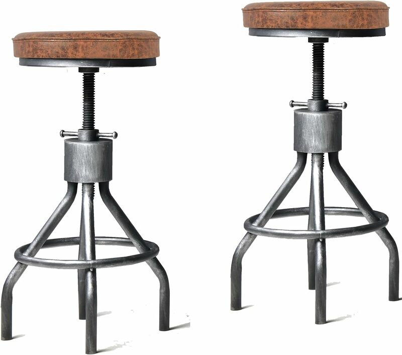 Przemysłowe stołki barowe obrotowe siedzisko Pu Vintage krzesełko barowe wyspy kuchennej 23-33 cale regulowane rustykalne krzesło sklepowe (zestaw 2)
