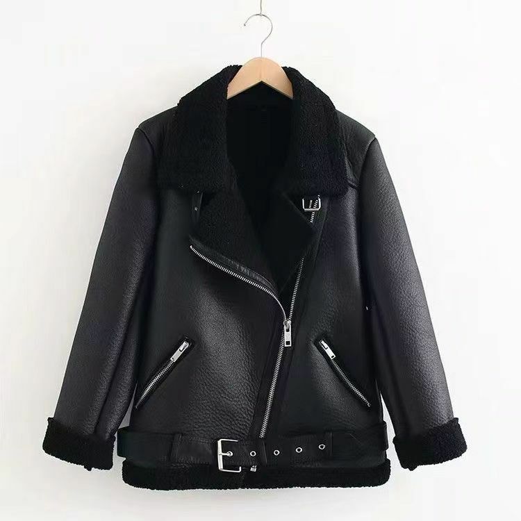 SEPARQI Leather Jackets Women 2024 Autumn Winter Fashion Turn Down Collar Zipper Jacket Thicken Warm Long Sleeve Chic Jacket
