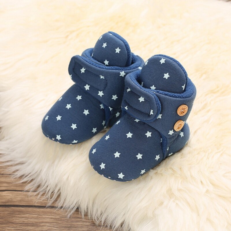 子供用コットンウォーキングシューズ,ソフトソールの靴,星柄のプリント,0〜18か月