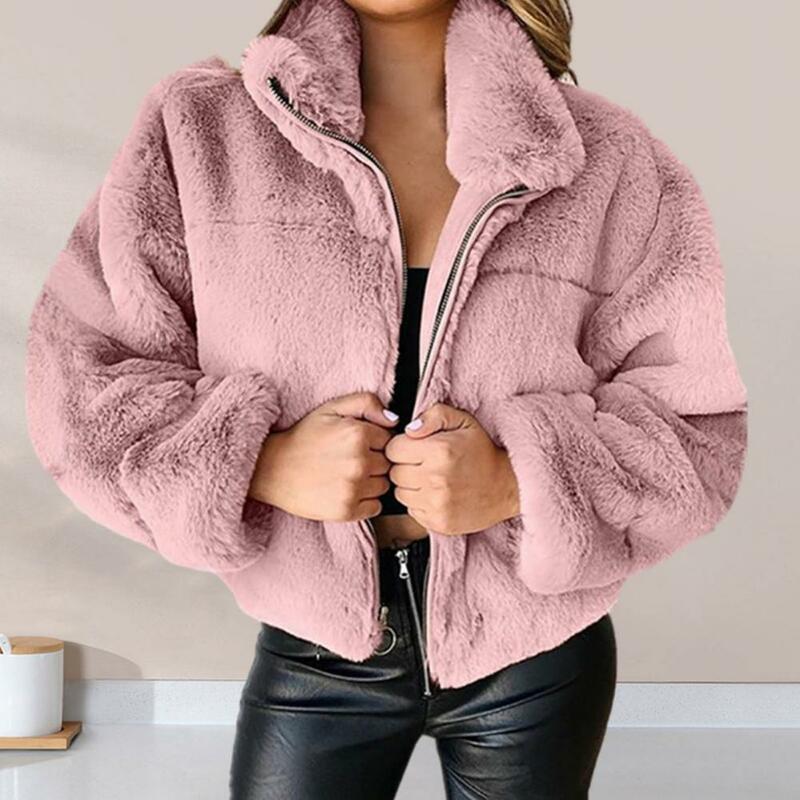 Women's Plush Zipper Cardigan Stylish Cozy Trendy Commute Design Elegant Solid Color Autumn Winter Coat