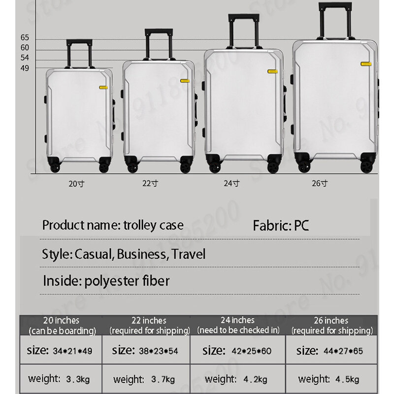 Mala de alumínio sobre rodas para homens e mulheres, bagagem com carregamento USB, 20 ", 22", 24 ", 26", viagem, marca