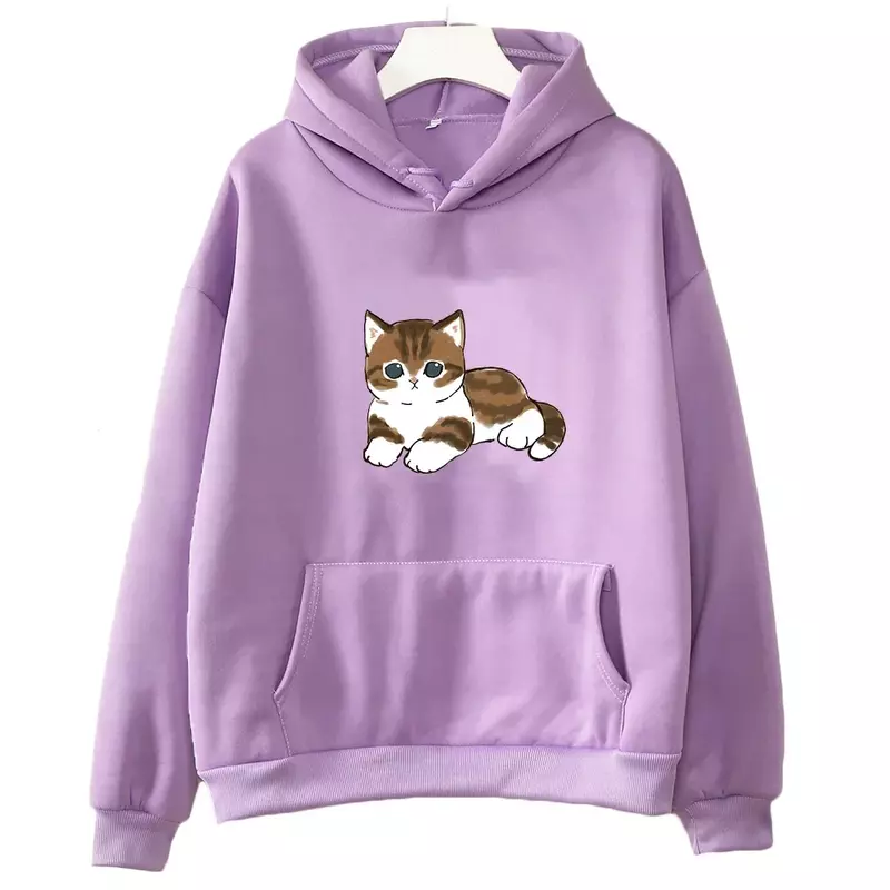 Camisola feminina engraçada do gato, Hoodie solto do velo, gráfico bonito do animal de estimação Hoody, roupa dos desenhos animados, alta qualidade, outono, inverno, novo