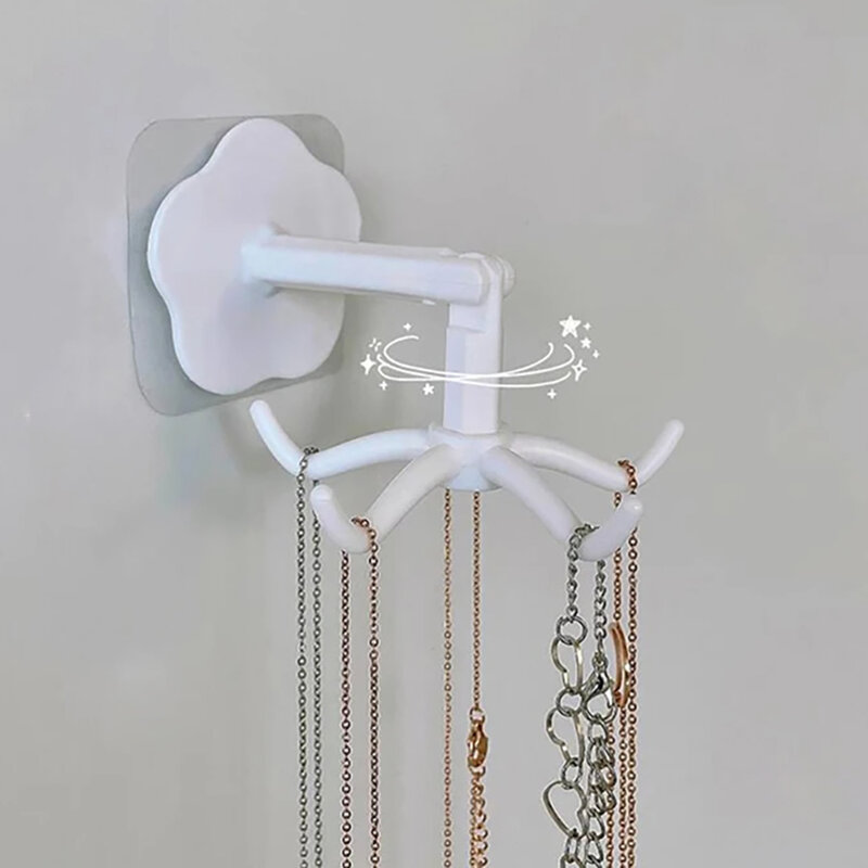 360° Rotated Jewelry Organizer Hooks Necklaces Rings Headwear Storage Display Holder Stand Bathroom Kitchen Hanging Wall Hook