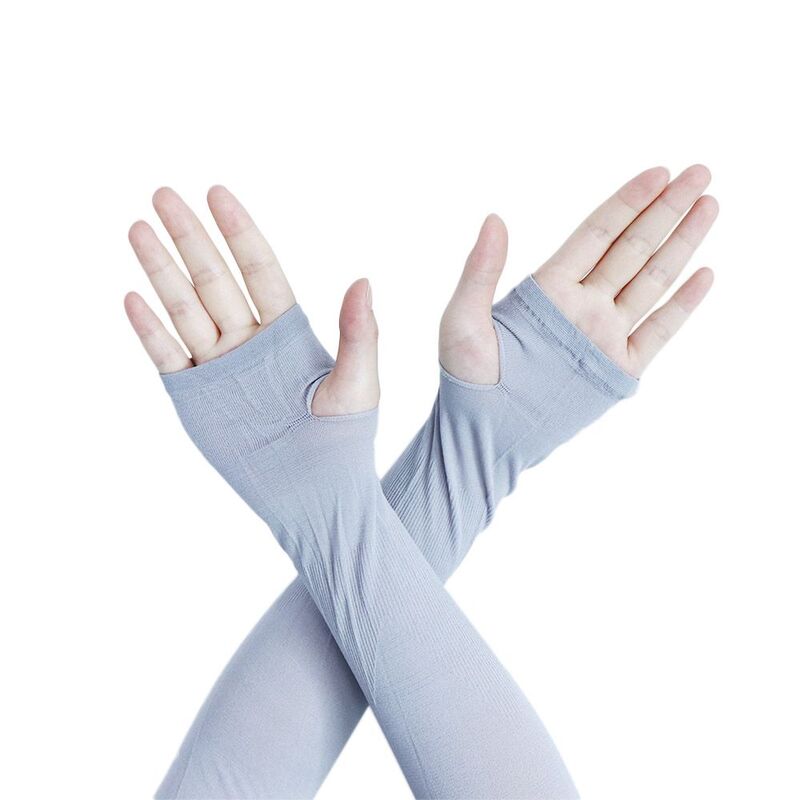 ถุงมือป้องกันรังสียูวีแขนยาวครึ่งนิ้วกันยุงสำหรับผู้หญิง penutup Tangan กันแดด