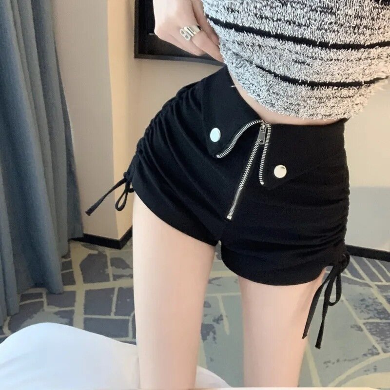 Шорты женские винтажные с завышенной талией, пикантные повседневные однотонные мешковатые короткие штаны в Корейском стиле, лето 2023