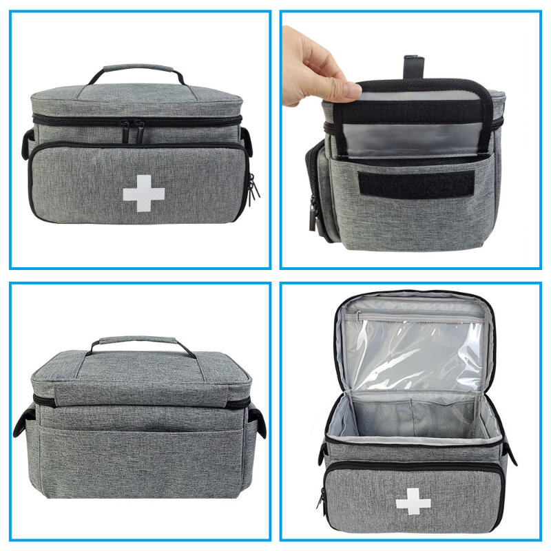 Tas peralatan medis perjalanan keluarga, perangkat penyimpanan pertolongan pertama portabel multifungsi kotak obat berlapis kabinet obat