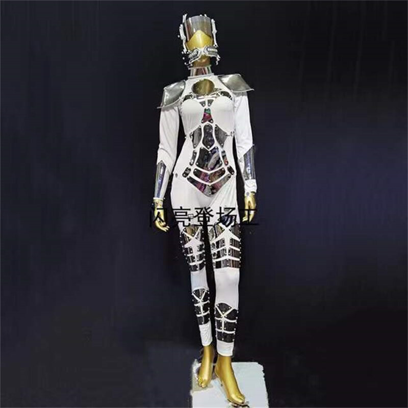 New Modern Jazz Gogo Pole Dance abbigliamento Festival Rave outfit Bar DJ DS Stage tuta donna/uomo specchio body bianco