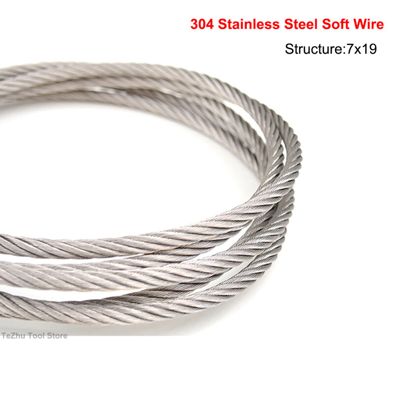 304 Edelstahl weiches Drahtseil Kabel durchmesser 1,0 mm-20mm Kran Drahtseil Heben und Heben Seil 7x19 Struktur