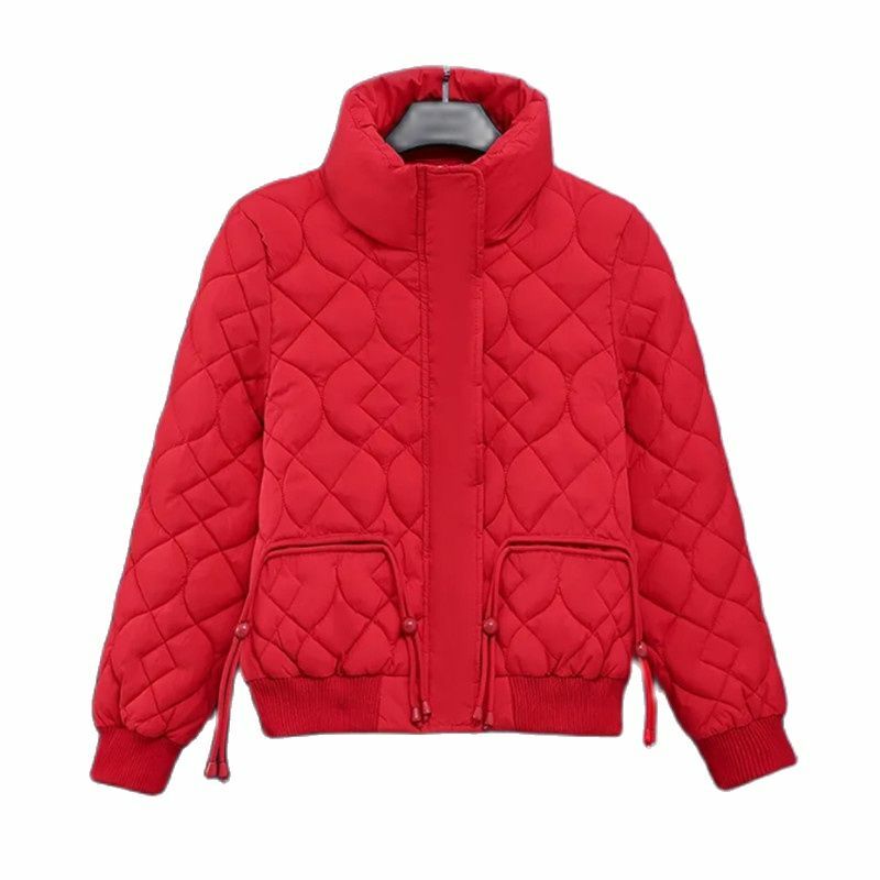 Зимняя короткая хлопковая куртка для женщин, новинка 2023, Свободное пальто с воротником-стойкой, модная верхняя одежда с кулиской, утепленная парка, Женское пальто