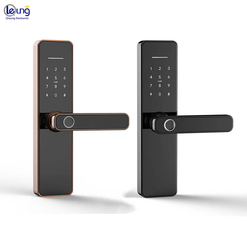 QLEUNG S811 kunci OEM bahasa LOGO sidik jari Tuya aplikasi pintar Wifi kunci pintu TTlock kata sandi kunci pintu kartu