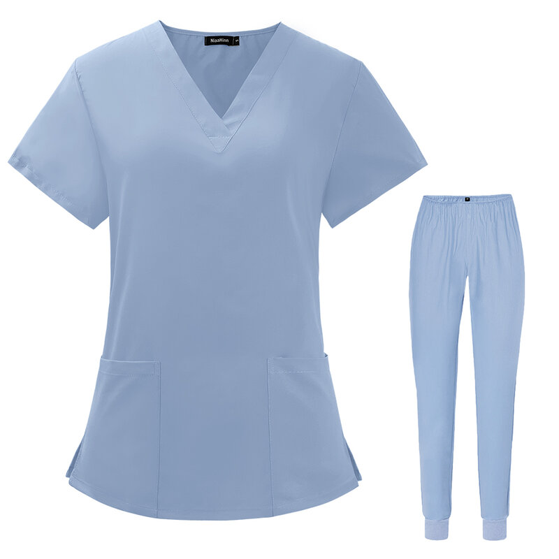 Scrubs uniformes médicos mulheres uniformes clínicos atacado fino macio cor sólida enfermeira médico odontologia enfermagem terno de duas peças