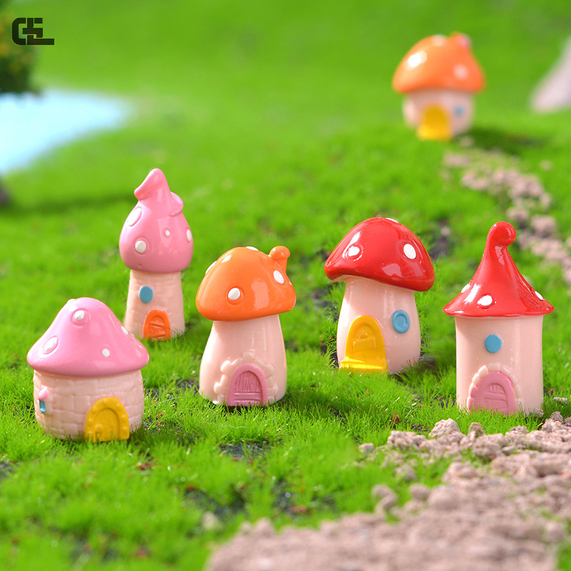 1 buah mainan miniatur rumah jamur Mini lucu ornamen patung kecil lanskap mikro dekorasi rumah boneka