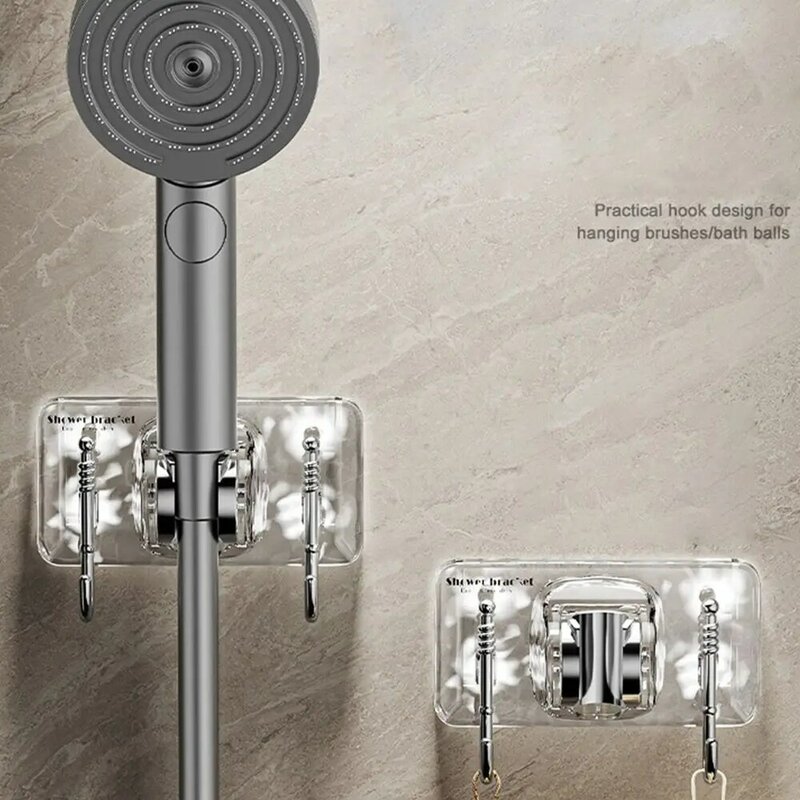 Estante de ducha ajustable sin perforación, soporte de rociador de mano autoadhesivo, ganchos transparentes, soporte de rociador montado en la pared