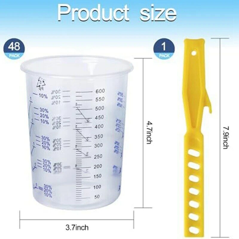 20 Oz (600 Ml) Measuring Cup Cerakote Kit 48 Cups And 50 Sheets Of Filter Paper, 1 Paint Stir Stick, For Paint Mixing, Resin