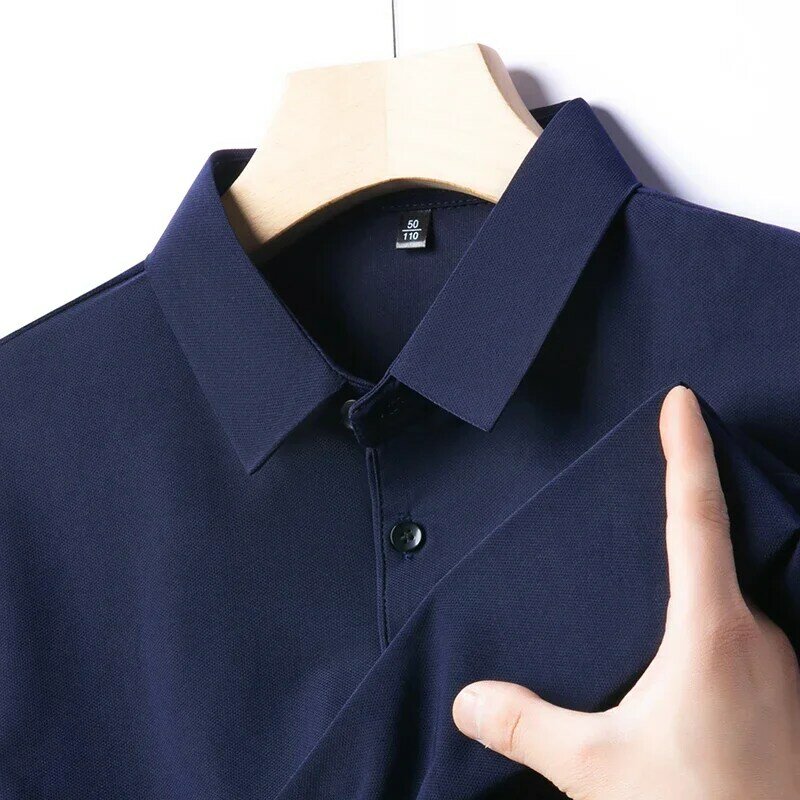 Camisa polo de seda gelo manga curta masculina, blusa solta sem traceless tamanho grande, camisa casual de negócios, verão