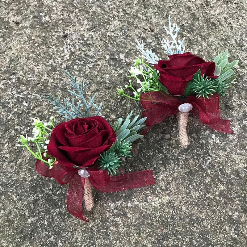 Pernikahan Boutonniere mutiara mawar bunga dada pergelangan tangan bunga pernikahan gelang untuk pengiring pengantin pergelangan tangan pengiring pengantin wanita