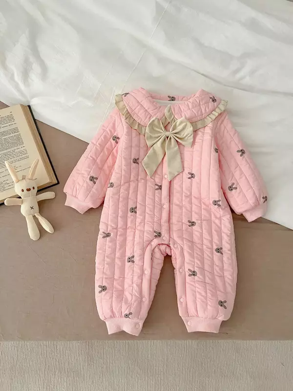 Winter Newborn Infant Baby Girls COTTON Bow Thick Flounce Romper Kids Rabbit Onepiece Fashion Baby clothing