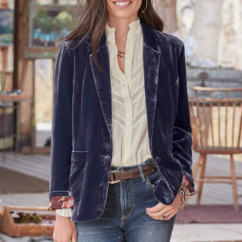 Blazer kantor populer wanita warna Solid kerah jas bisnis Blazer jas tahan angin mantel setelan