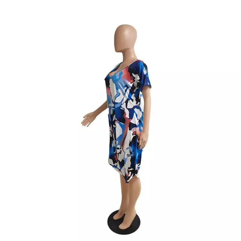 KEXU Jumpsuit wanita ukuran besar motif lengan pendek, pakaian pantai musim panas, Romper panjang selutut longgar leher V