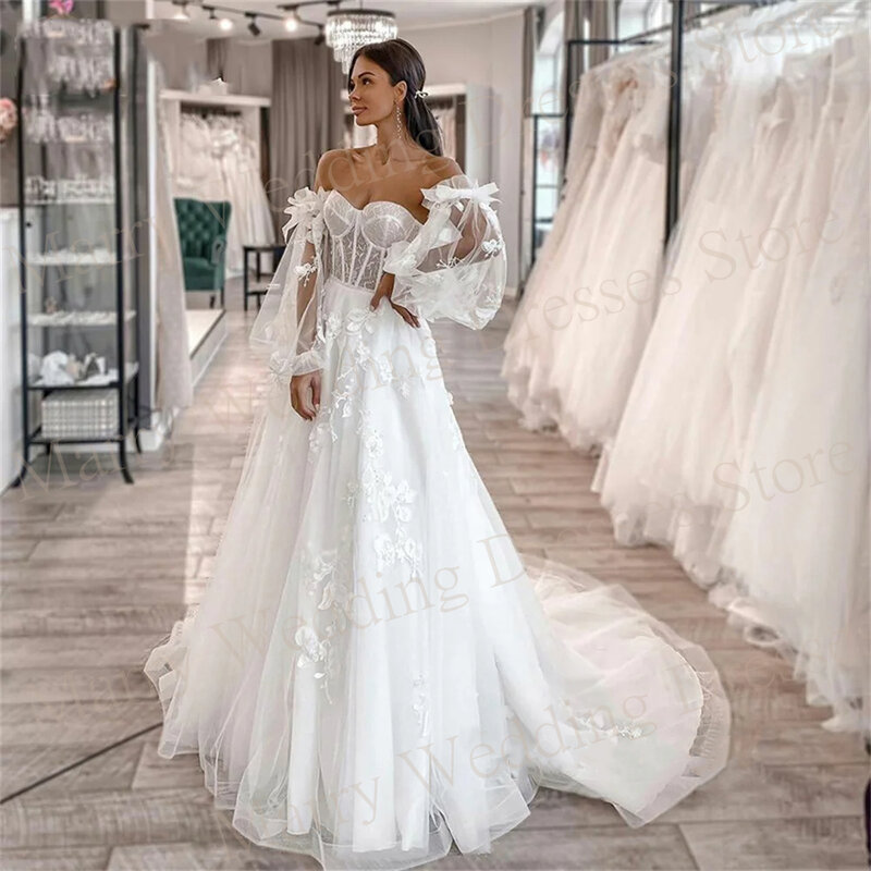 2024 Изящные трапециевидные женские свадебные платья, красивые кружевные платья невесты с аппликацией, привлекательные женские фатиновые платья