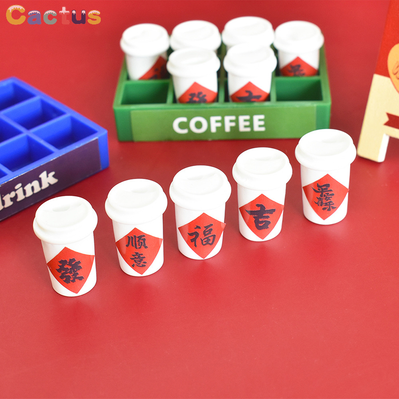 Taza de café de la prosperidad de Año Nuevo, modelo en miniatura, Mini taza de bebida de juego de comida, adorno de juguete, 10 piezas