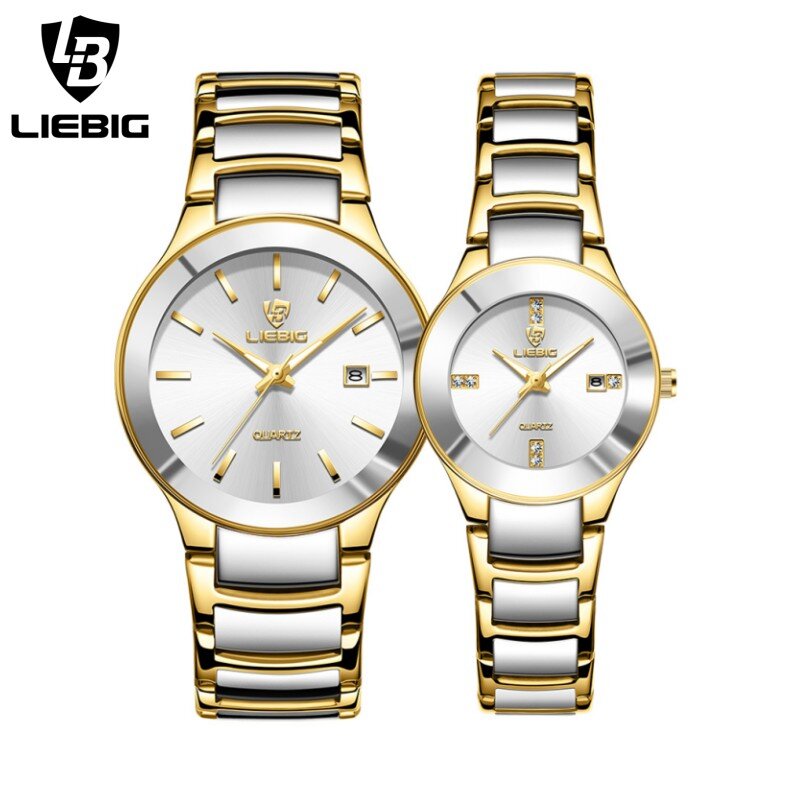 LIEBIG-Relógio de quartzo dourado para homens e mulheres, pulseira de aço completa, casual, impermeável, relógios esportivos, relógio, luxo, novo