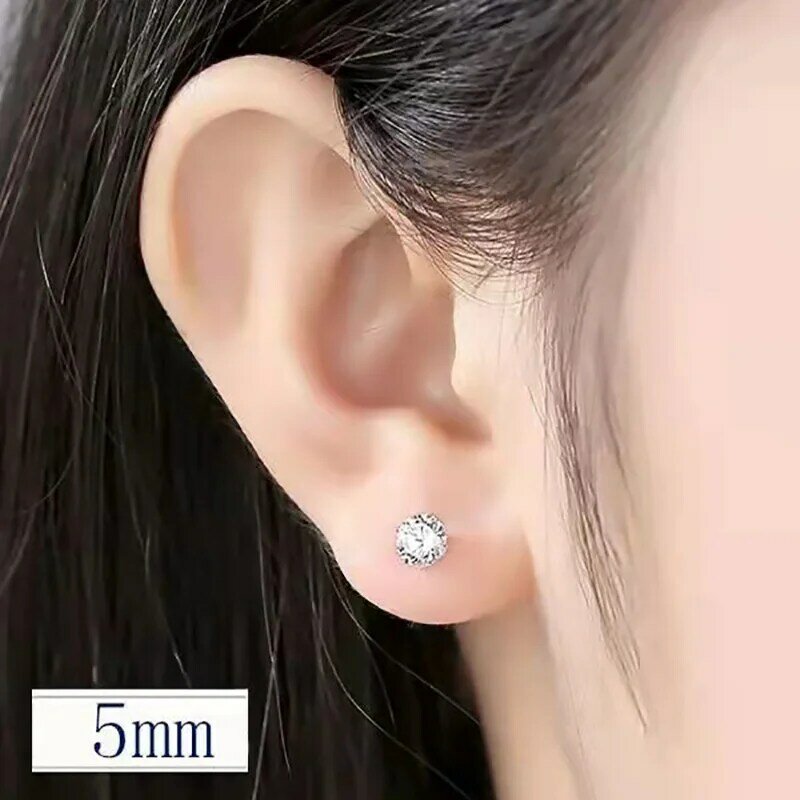 S925 Sterling Silver Crystal Earrings for Men Women 3/4/5/6/7/8MM Fashion Four Claw Ear Piercing Wedding Jewelry Accessories