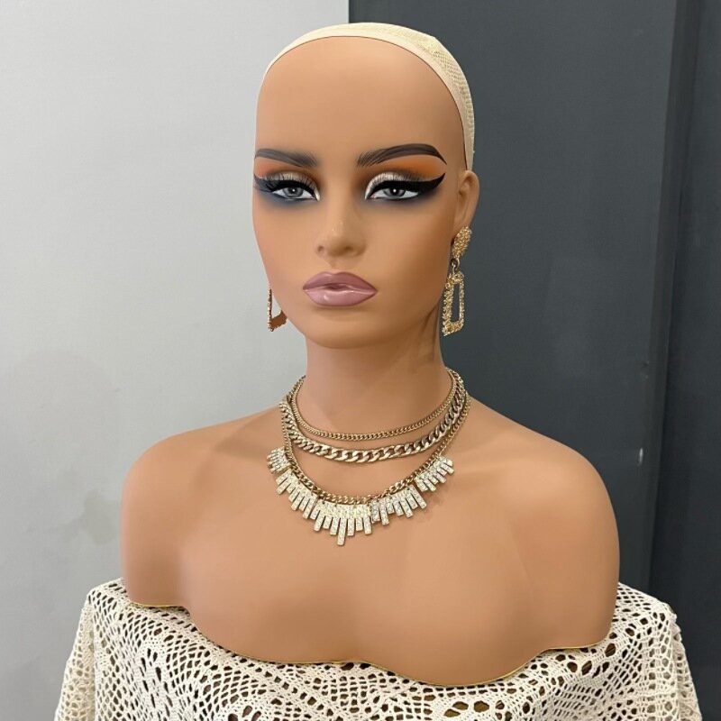 Realistic PVC Female Mannequin Dummy Head with Shoulders Manikin Doll Heads for Wigs Jewelry Hat Sunglassess Display