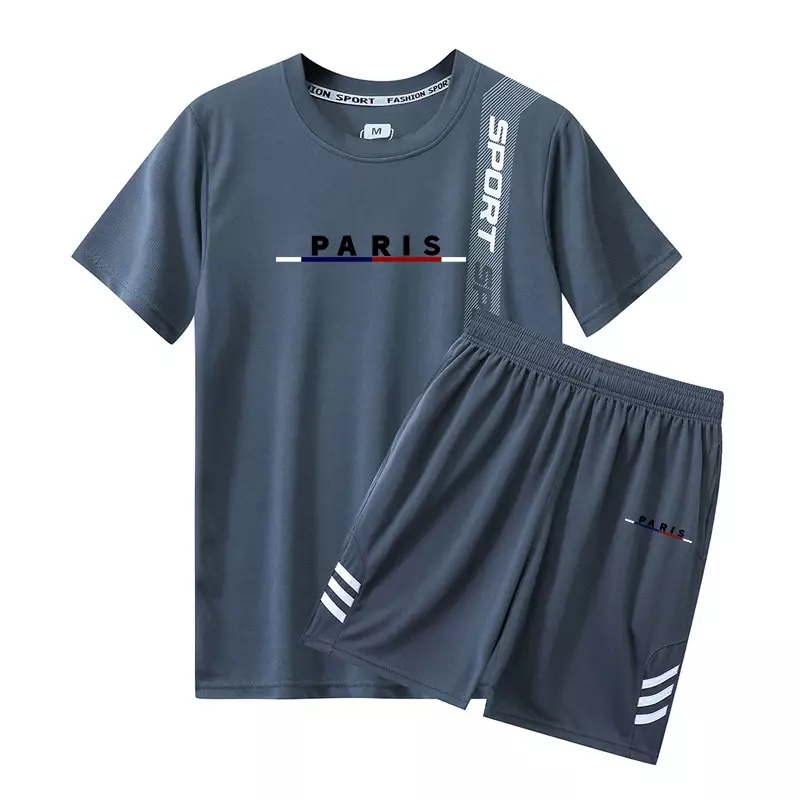 Мужской комплект из футболки с коротким рукавом и шортов, повседневный спортивный костюм из 2 предметов, лето 2024