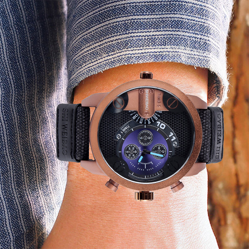 Fashion Mens Watches Top Brand Luxury Shiweibao Military Relogio Masculino Rose Gold Leather strap Quartz Watch Men Male Clock
