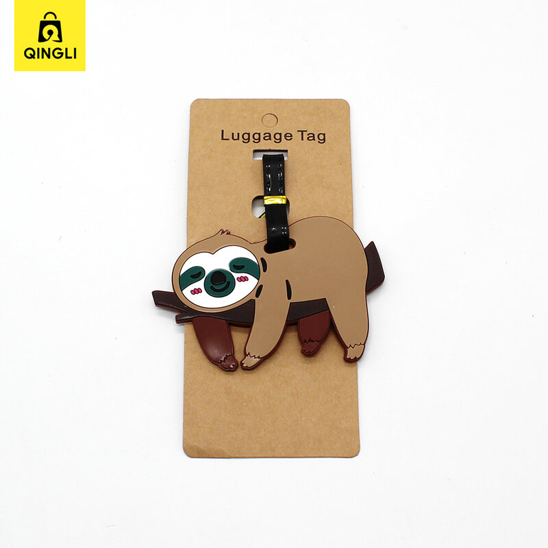 Bonito pequeno animal Anti-lost Tag Bagagem, Travel Essentials, Etiqueta da bagagem dos desenhos animados, Joaninha e macaco, Portable ID Address Holder