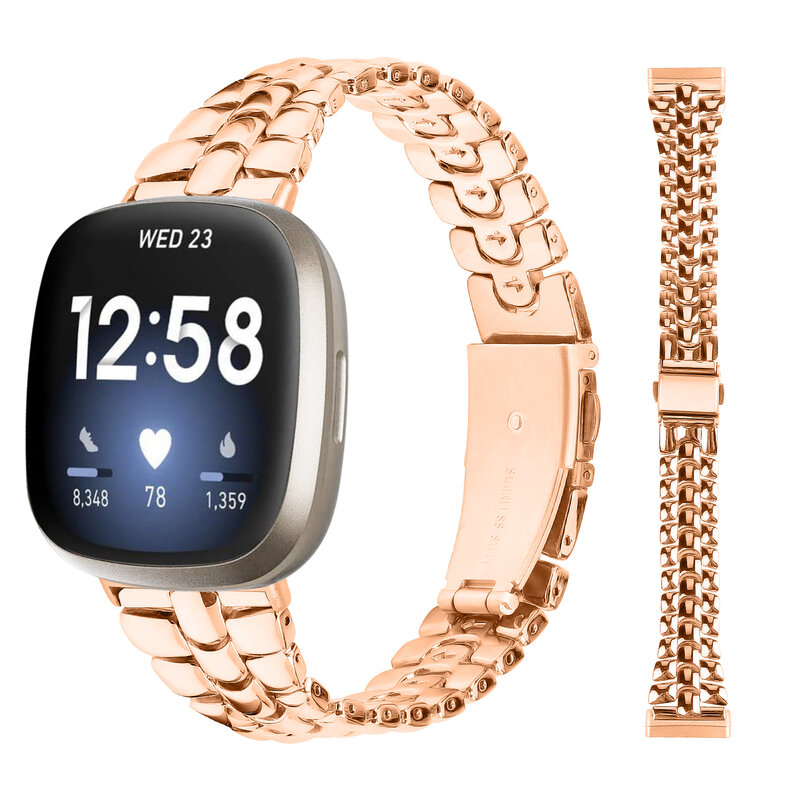Correa de Metal elegante para reloj Fitbit Versa 3/Versa 4, pulsera para Fitbit Sense/Sense 2, repuesto de cadena de acero