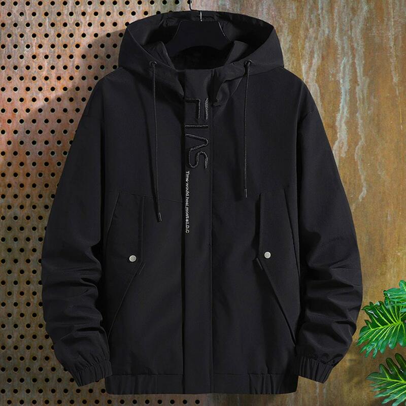 Men Jacket Hooded Cozy Relaxed Fit Zipper Buttons Outerwear   Outdoor Sports Jacket  for Daily Wear