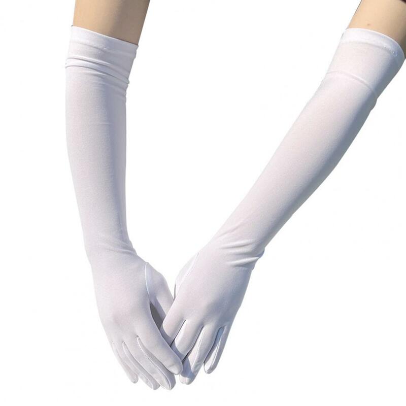1 Pair Long Gloves High Elastic Friendly to Skin Fade-Resistant Decorative Milk Silk Women Dance Party Bar Cosplay Long Gloves