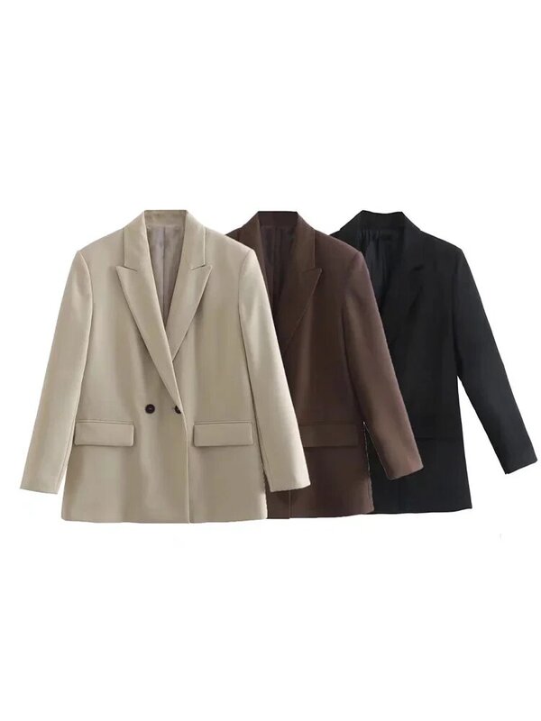 女性用ダブルブレストジャケット,ヴィンテージコート,長袖ポケット,アウターウェア,シックなファッション,ラージサイズ,ニューコレクション2022