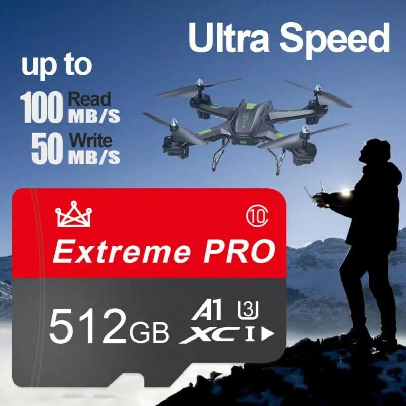 Cartão de memória para telefone Drone Camera, 100% Original Micro TF SD, 1TB, 2TB, V30, C10 TF Cartões, 128GB, 256GB, 512GB, U3, 4K