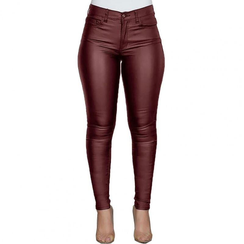 Women Trousers High Waist Faux Leather Pencil Pants with Butt-lifted Design Slim Fit Ankle Length Trousers for Women Women Pants