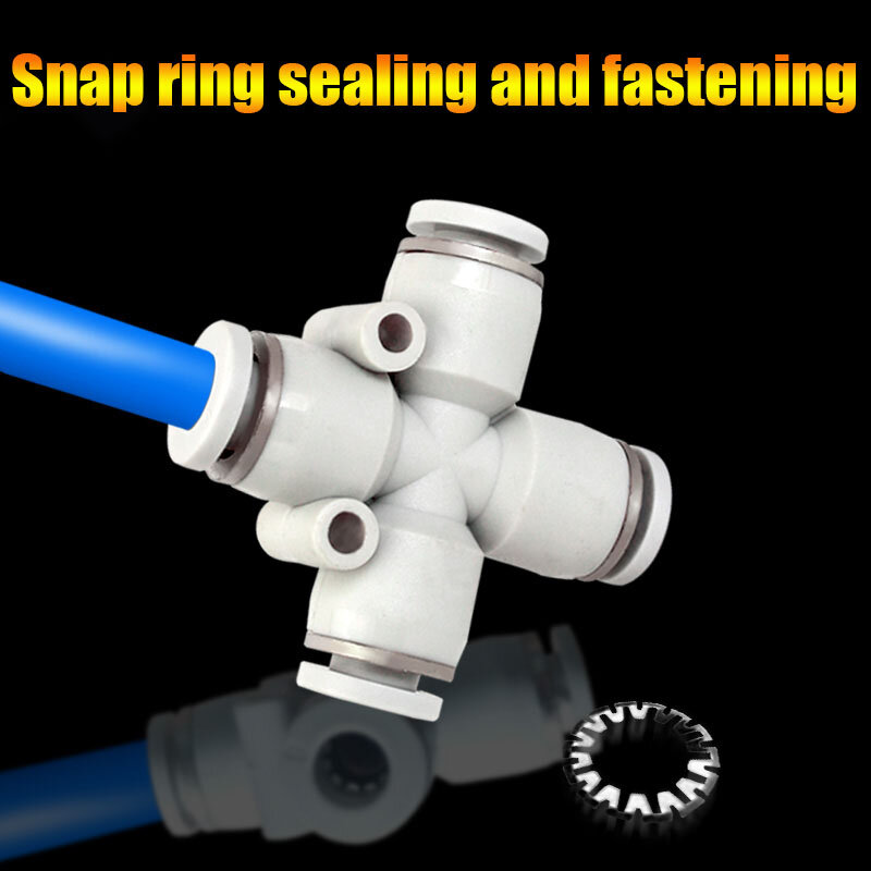 White PU Gas Pipe Quick Connector Four ways PZA Cross Plastic Quick Joint 4/6/8/10/12mm Pneumatic Quick Pipe Joint