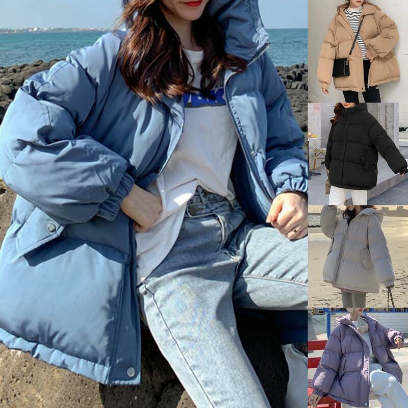 Casaco leve manga comprida para mulheres, jaqueta de inverno, bolsos grandes