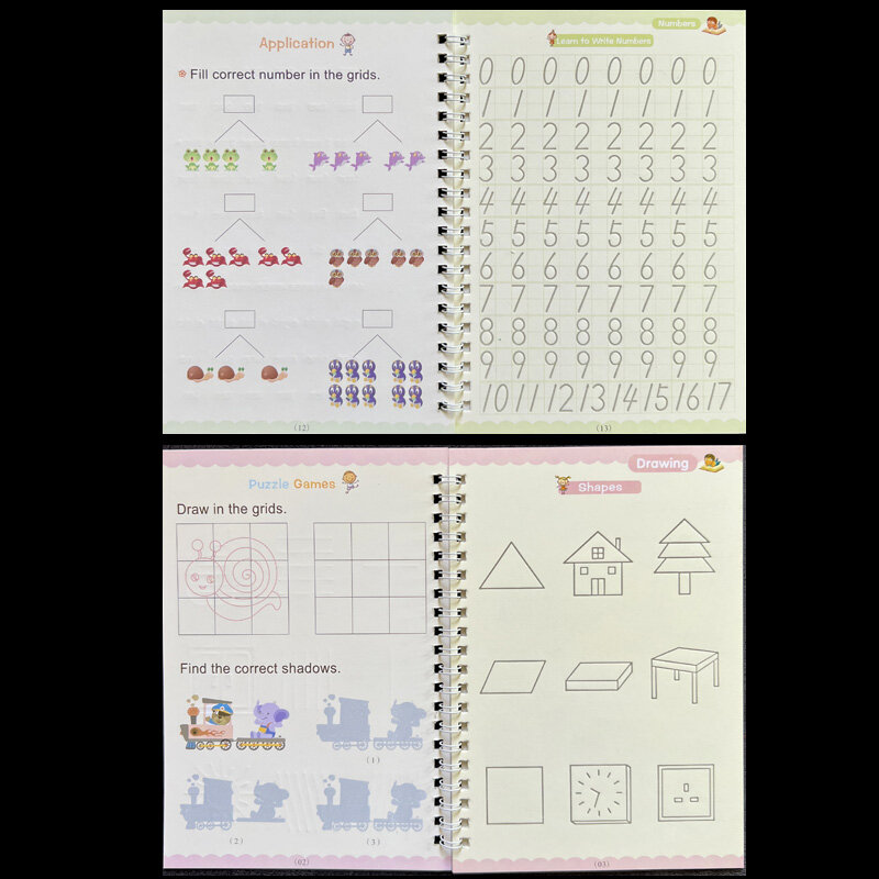 4 шт. Sank Magic тетрадь для практики Pen для детей дошкольного возраста, каллиграфия, английская версия, Бесплатная протирание, детская многоразовая книга для письма