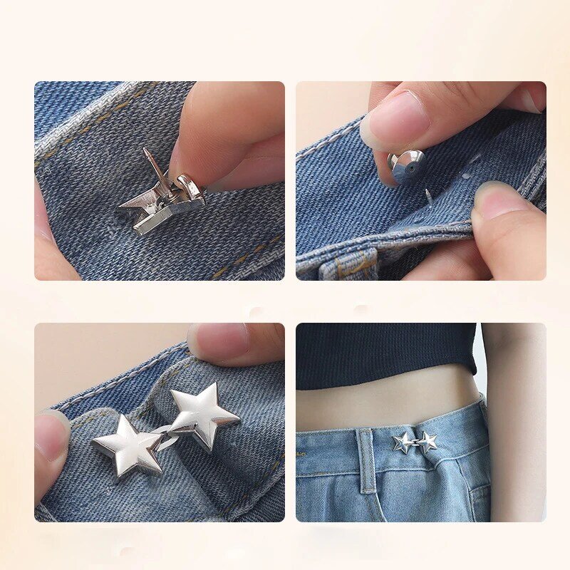 Clipes de calças destacáveis ajustáveis para meninas, fivela de cintura Y2k Star, apertador de cintura, jeans sem unhas, encaixe de botão de metal