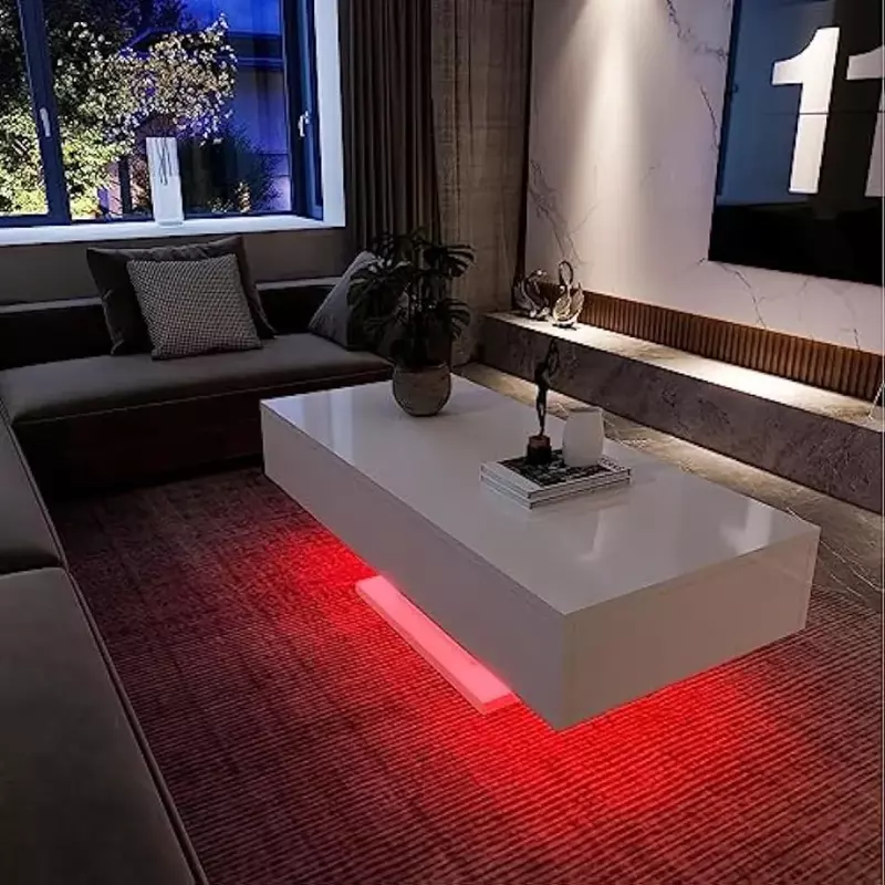 LED-Couch tisch Hochglanz moderner Couch tisch mit LED-Lichtern Mittel tisch für Wohnzimmer Restaurant tische, die Holz café servieren